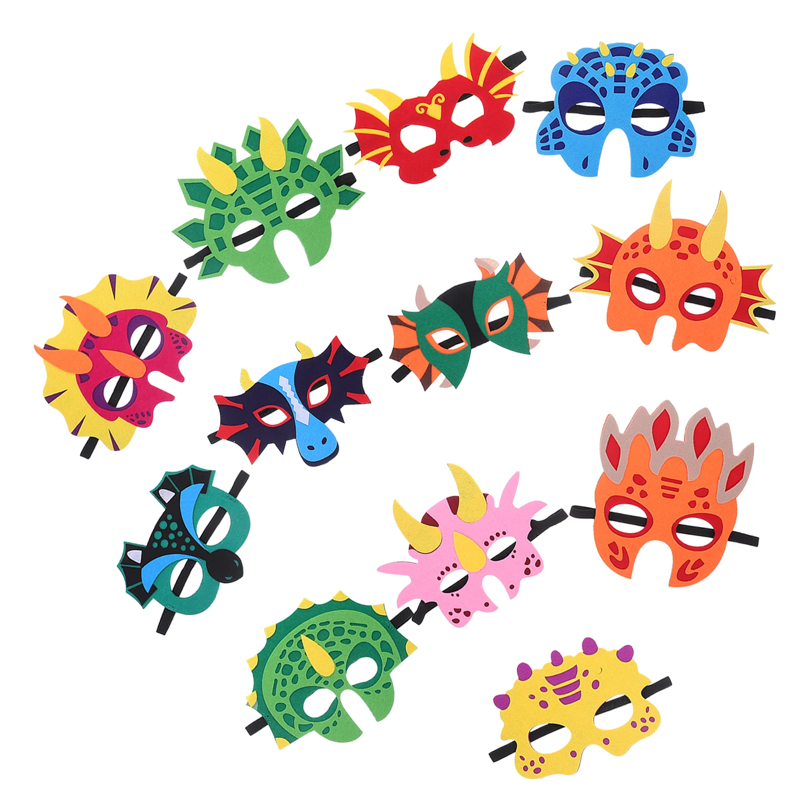 

12Pcs Kids Dinosaur Mask Soft Felt Masquerade Face Masks for Birthday Party Halloween Role Play Supplies Kids Dinosaur Mask