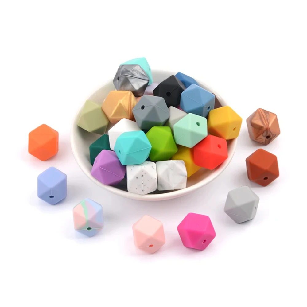 LOFCA 10pcs Mini Hexagon Food Grade Silicone Bead 14mm Baby Teether Baby Teething Toy BPA Free Nursing Necklace Pacifier Pendant