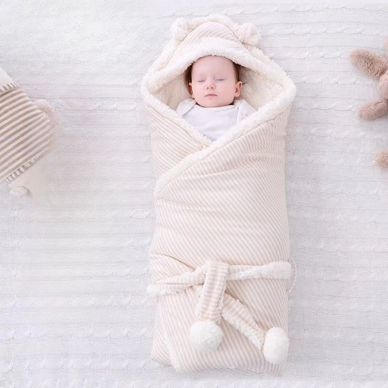 Newborn Lamb Fleece Swaddle Blanket Winter Thicken Warm Cotton Multi-use Baby Wrap Blanket Baby Infant Warm Swadding 95cmx95cm