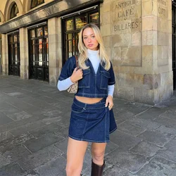 European and American Style 2024 Spring and Summer New Women's Clothing Design Sense Versatile Short Denim Shirt Short Skirt Set