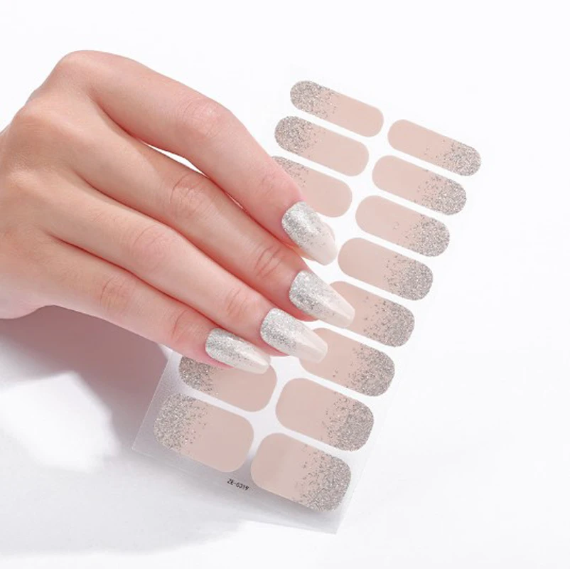 Involucri per unghie glitterati di colore puro Adesivi per unghie a copertura totale Fai da te Bellezza Nail Salon Decorazione artistica Decalcomanie per smalto Suggerimenti per patch per unghie