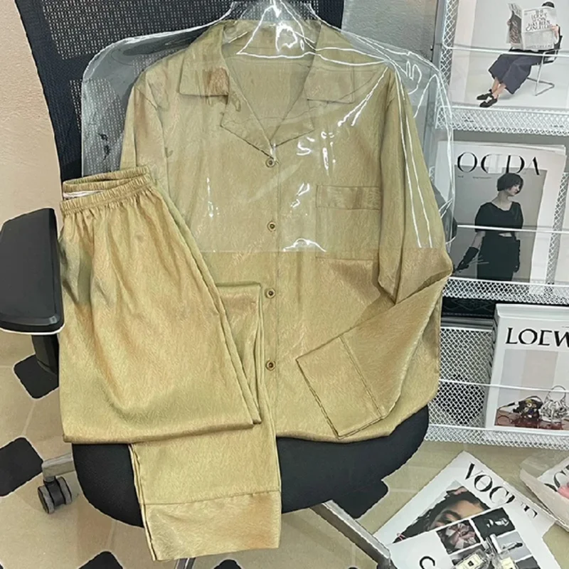 Pajamas Women's Silk Long-sleeved Pajamas Pajamas Suit Flower Printed High-grade Ice Silk Can Be Worn Outside Home Wear Pajamas