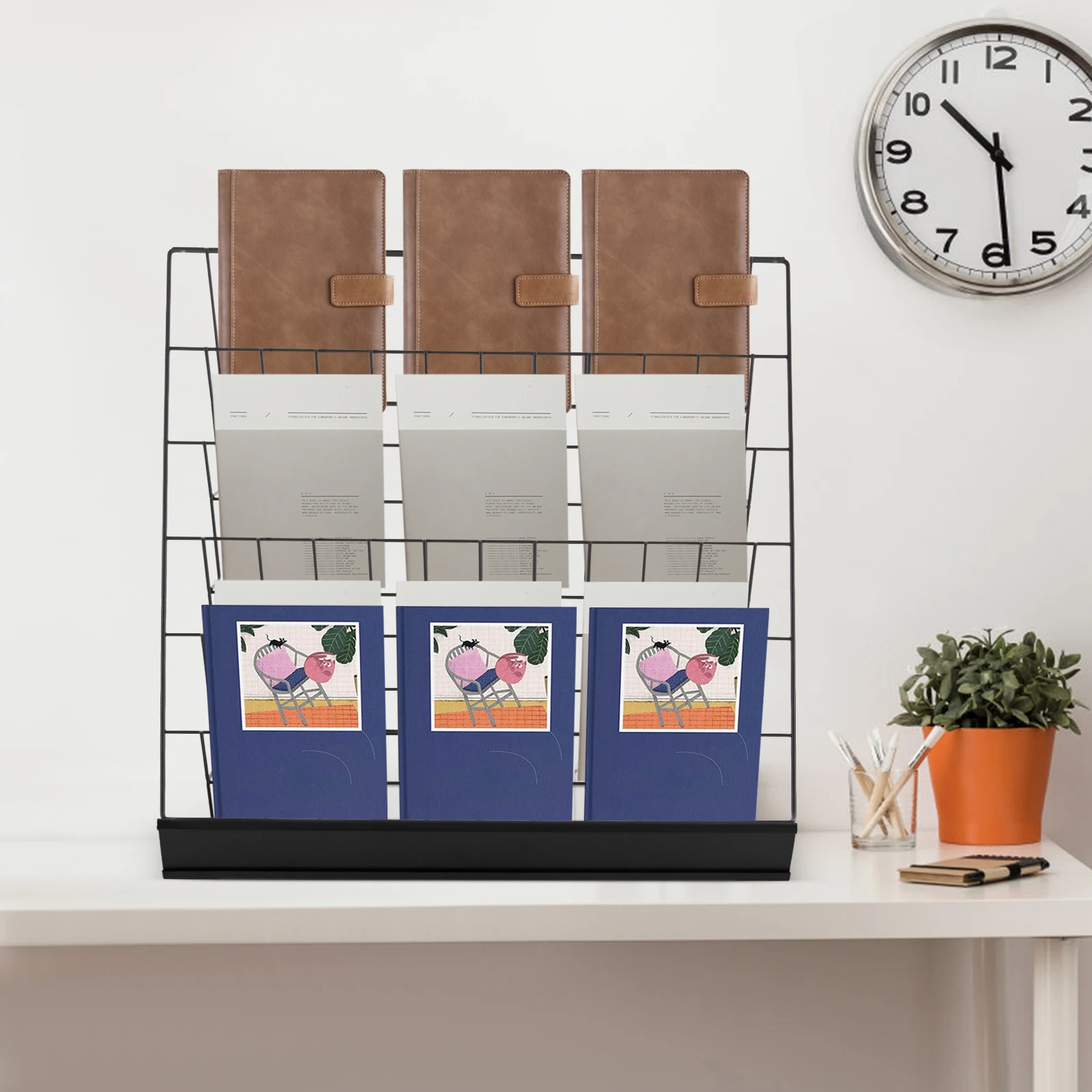 Magazine Display Stand 6-Tier Countertop Rack Bookshelf Organizer for Magazines Home Office Desktop Storage Space-saving Holder