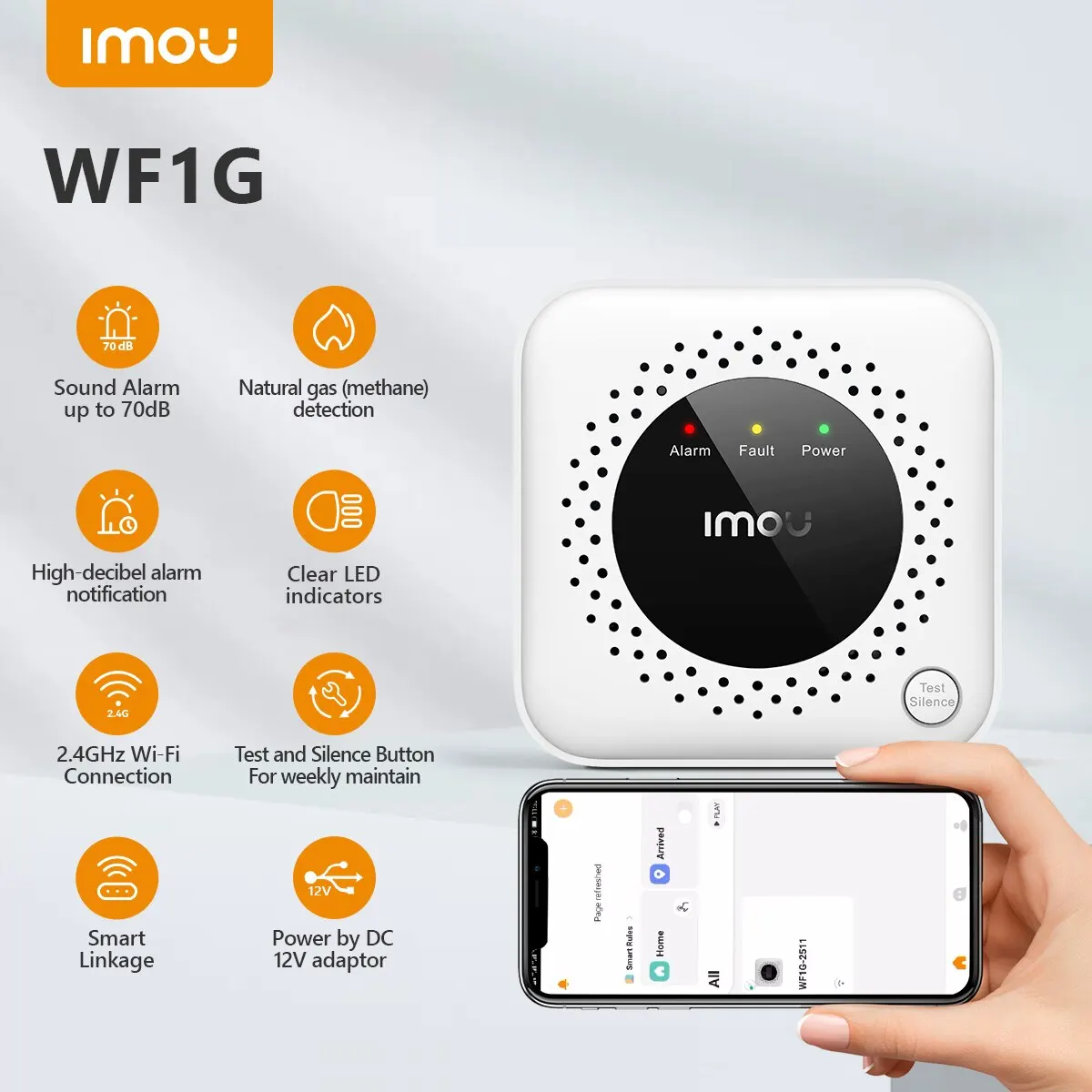 Датчик природного газа IMOU WF1G WiFi, бытовой смарт-детектор газа метана, детектор сигнализации, датчик горючего, анализатор