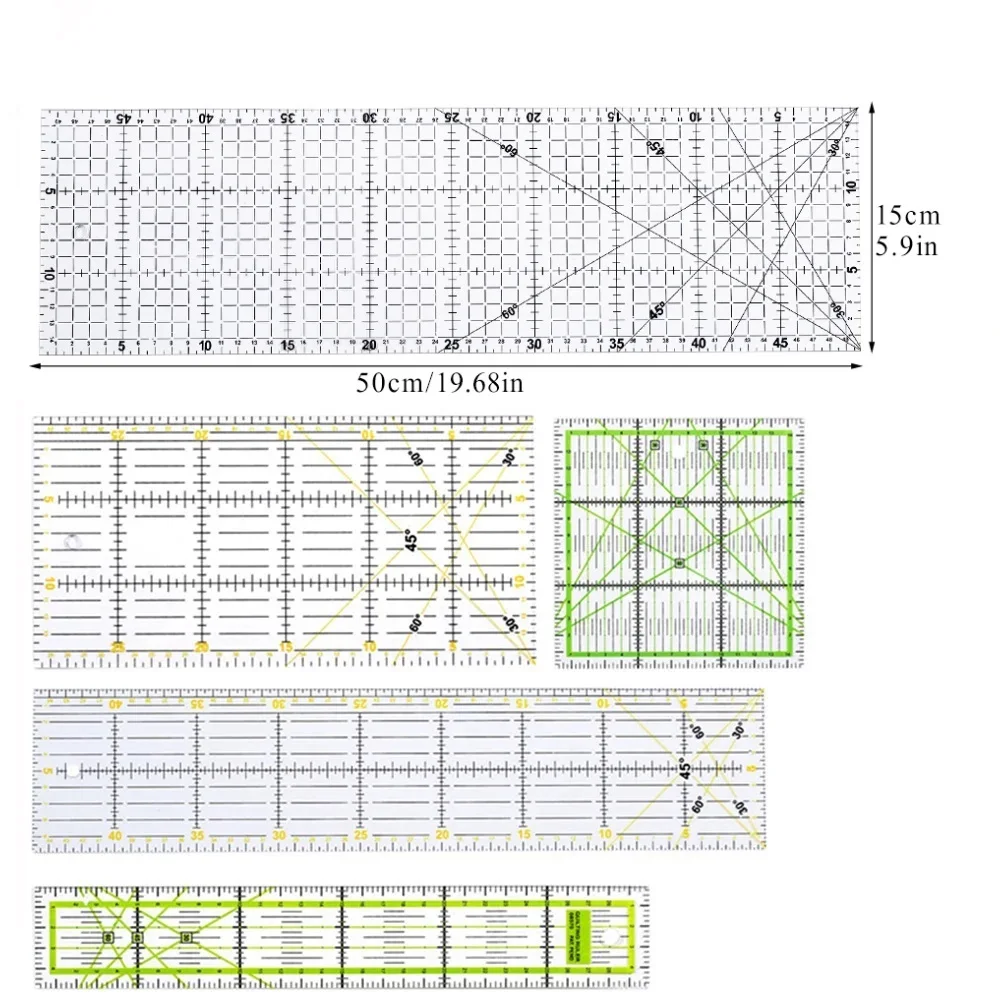 

Nonvor 5Pcs/Set Rectangle Plastic Patchwork Quilting Scale Promotional Drawing Straight Rulers Sewing Tailor Craft Tools.