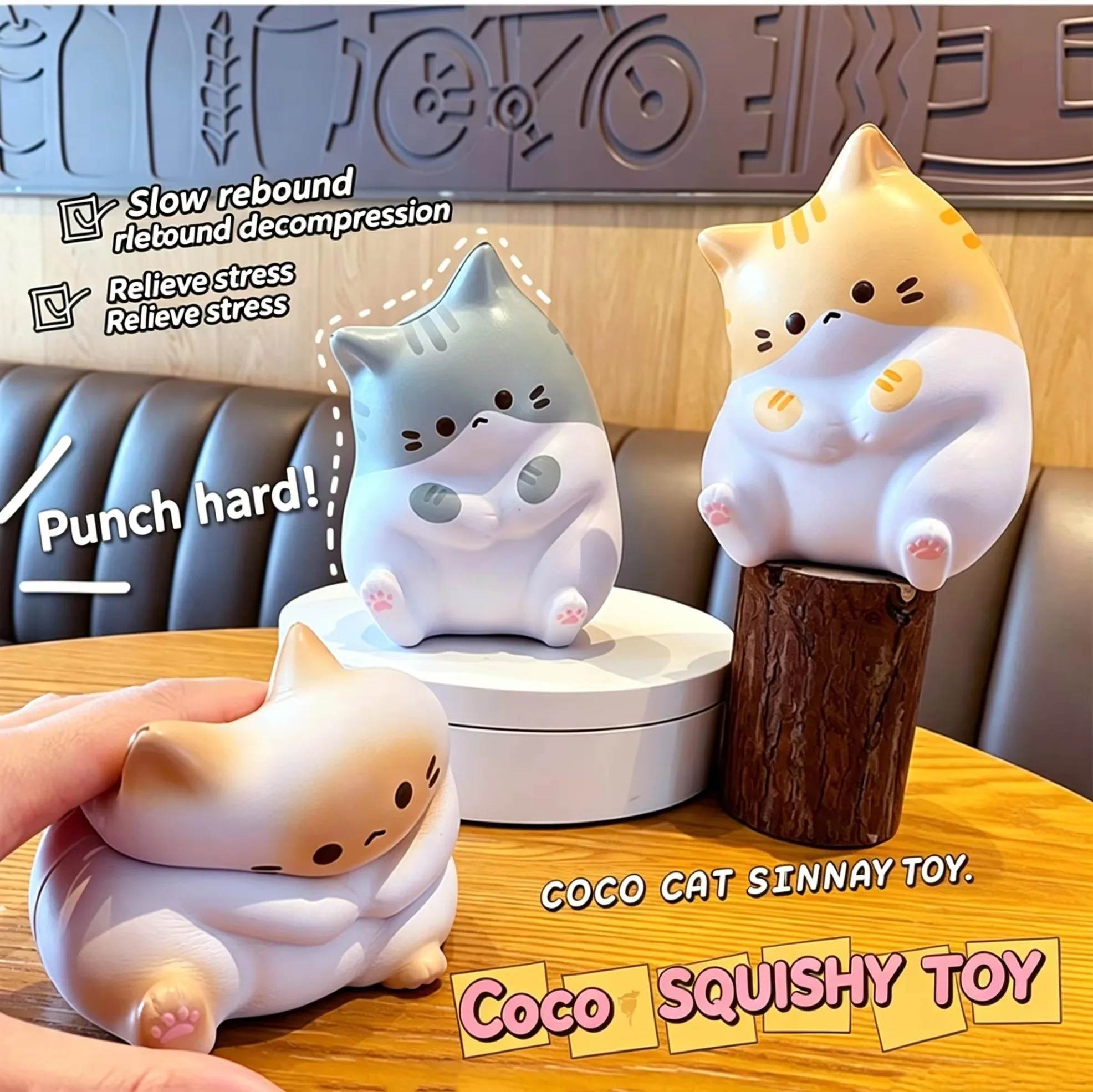 3PCS Adorable Cartoon Cat Squeeze Toy Soft PU Slow Rebound Fidget Sensory Toy Stress Relief Office Relax Holiday Gift for Adults