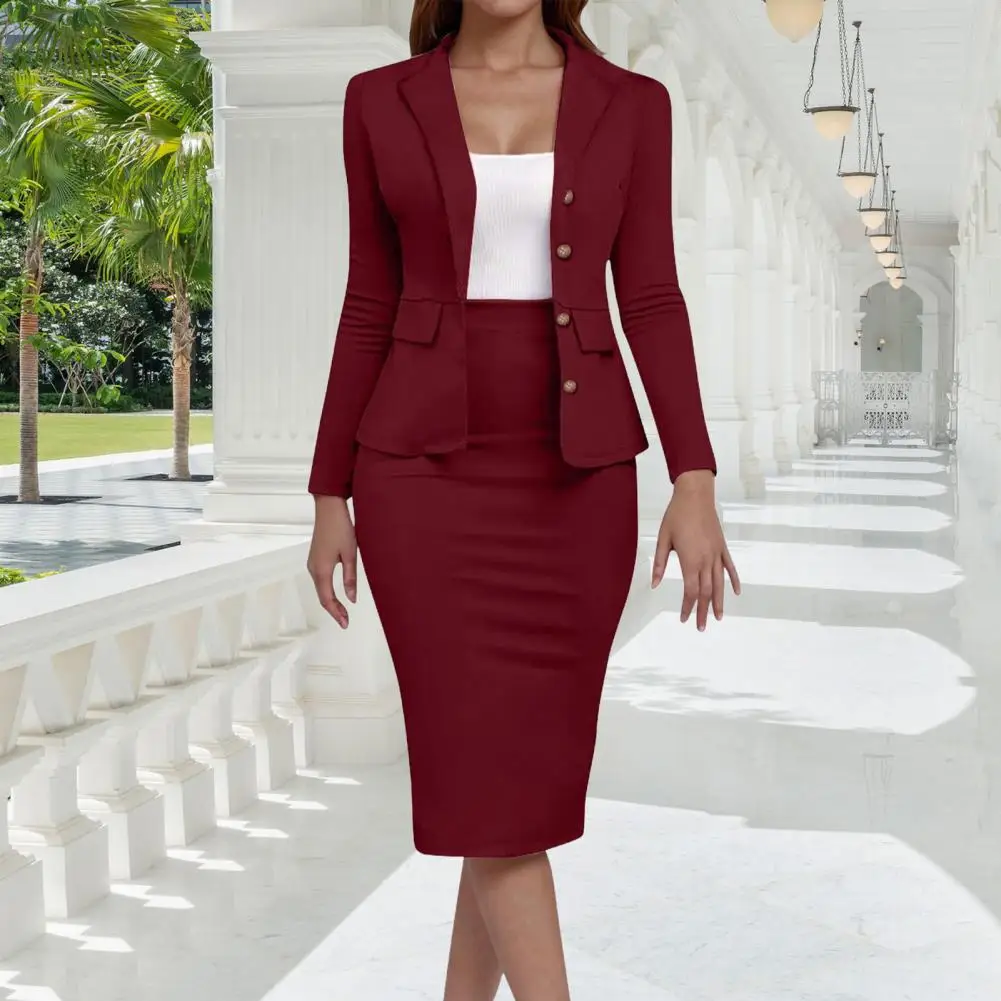 

Stylish Women Suit Set Elegant Women's Business Skirt Suit Set with Long Sleeve Jacket Pencil Skirt Professional for Women