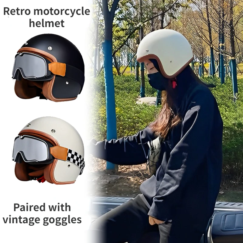 

Vintage Motorcycle Helmets Men and Women Casco 3/4 Open Face Helmet Scooter Riding Classic Electric Motorbike Helmet