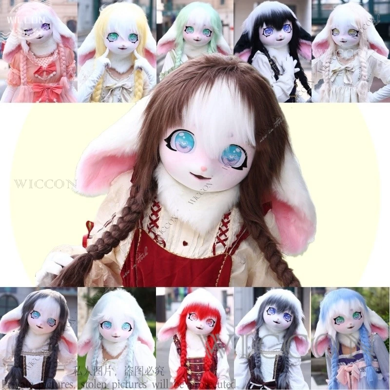 Furry Animal Cosplay Costume Cute Cat Girl Animal Head Comic Exhibition Wearable Kig Head Anime Cat Mask Outfit Lop Rabbit