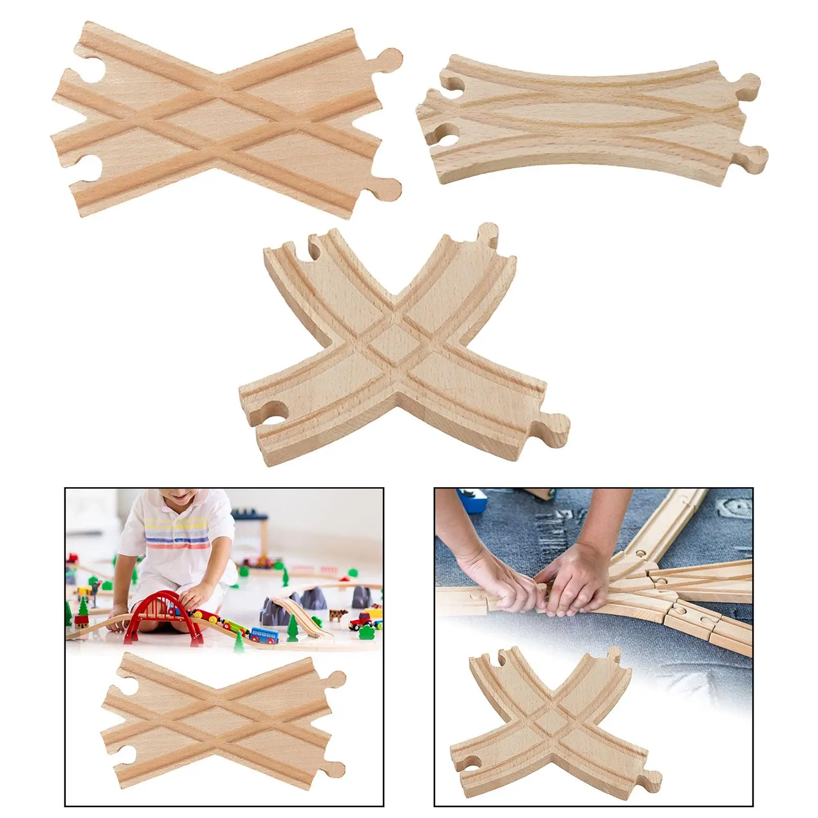 Wooden Train Track Building Railway Landscape Decoration Assemble Blocks Switch Track for Kids Boys Girls Children Child