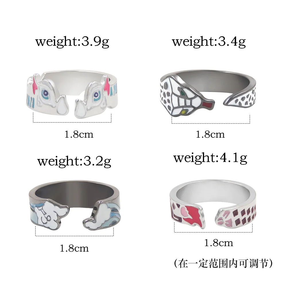 أنيمي شيطان القاتل سلسلة تأثيري الدائري Kimetsu No Yaiba المعادن المينا مفتوحة قابل للتعديل البنصر للنساء الرجال أنيمي الملحقات