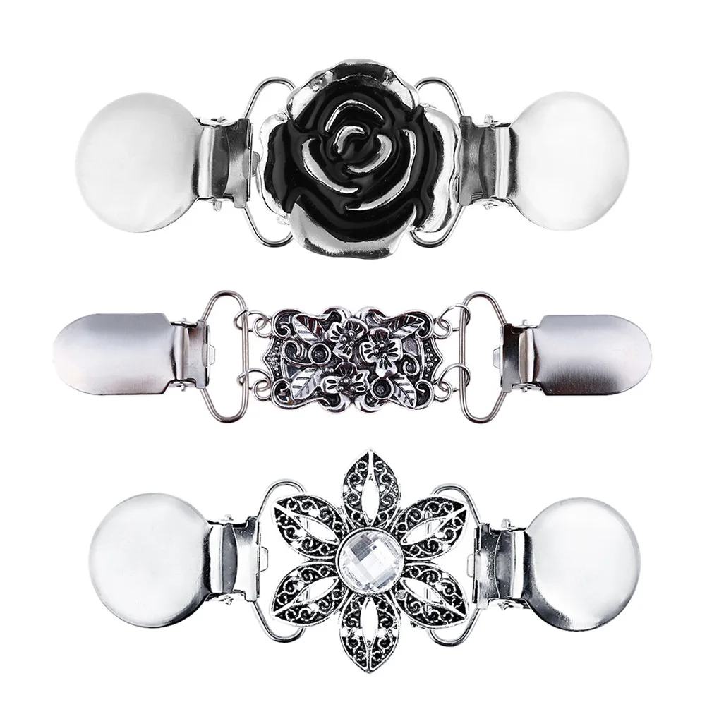 

3 Pcs Vintage Graceful Zinc Alloy Sweater Cardigan Clips Durable Rust Proof Brooches For Dresses Collars Shawls Jackets