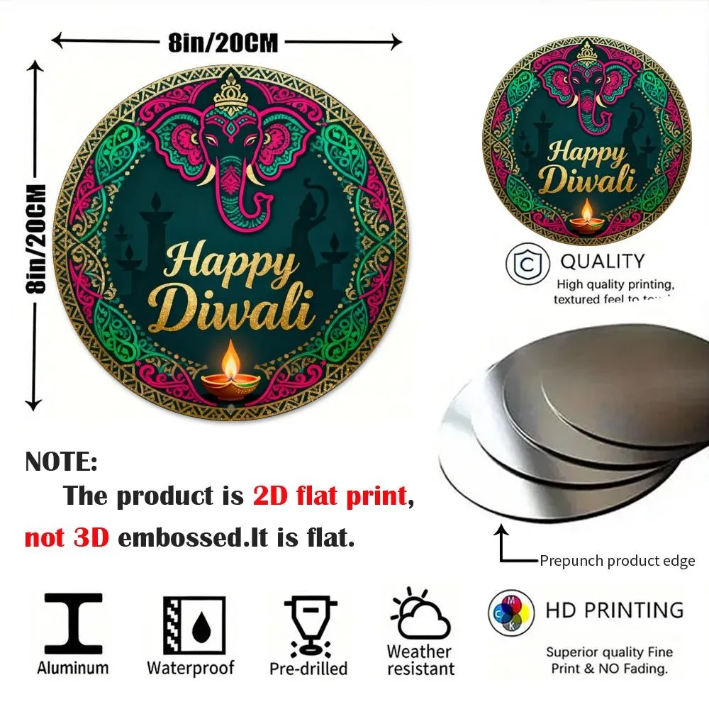CIFBUY Retro Happy Diwali Aluminum Wall Art Waterproof Wearproof Home Kitchen Cafe Studio Yard Room Decor Gift