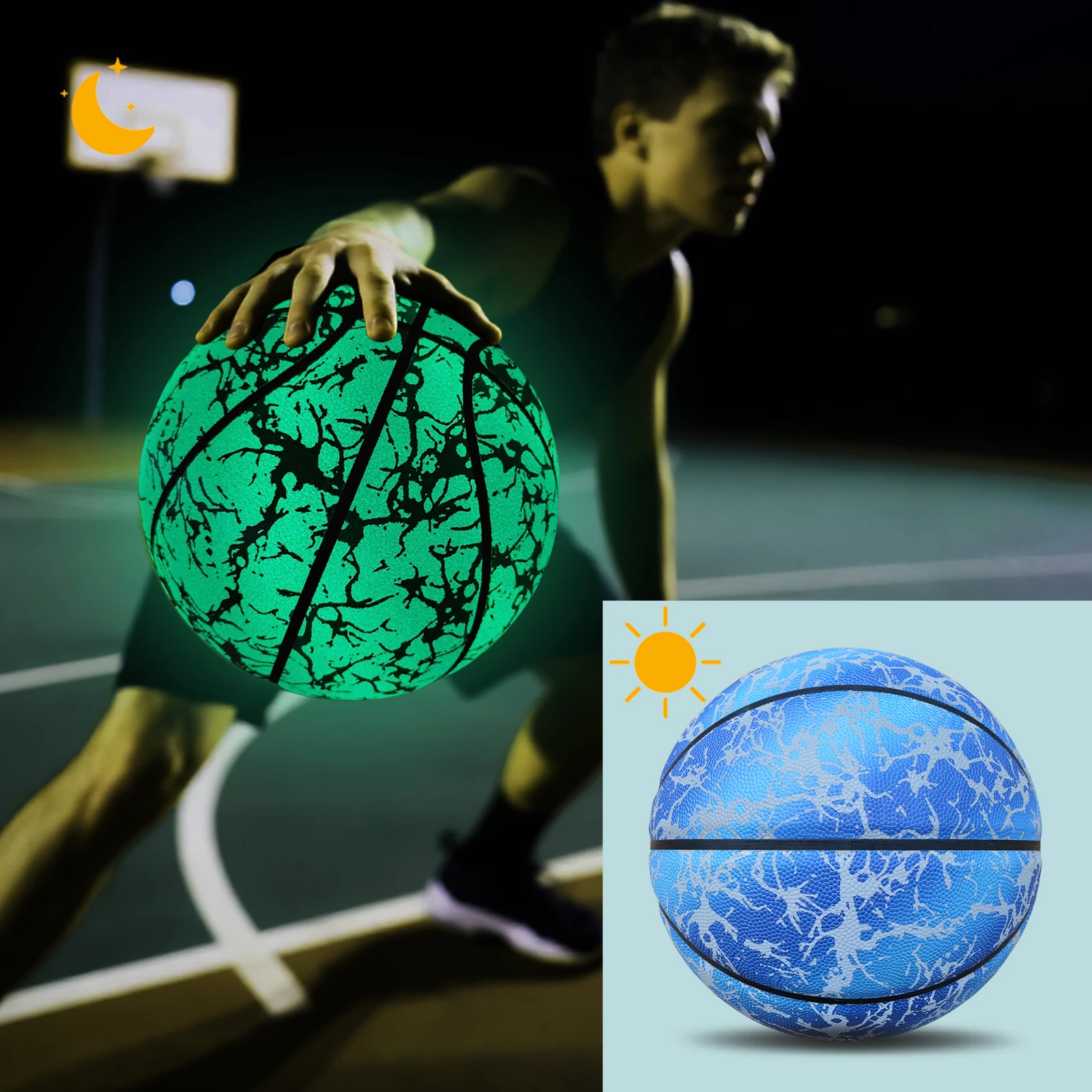 

Glow Reflective Basketball Adult&Children Youth Wear-resistant Luminous Basketball Size 7/6/5 Pu Soft Leather Game Training Ball