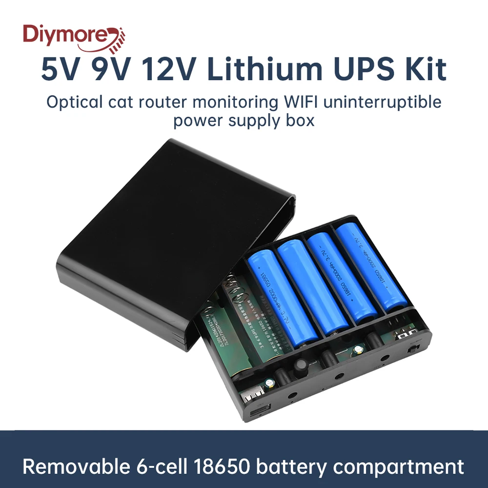 DC UPS Optical Cat Router Uninterruptible Power Supply Box 5V9V12V Peak 60W 6*18650 Li-ion Battery Solder Free Power Box DIY Kit