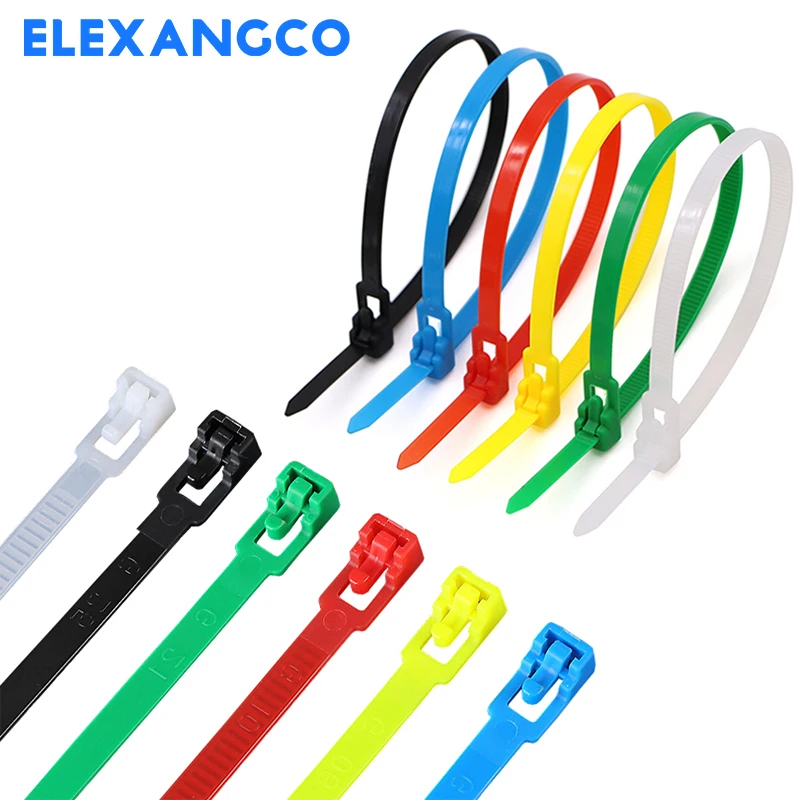 100PCS 5X200 Reusable Zip Ties Heavy Duty 6 Colors Removable Cable Ties Releasable Indoor Outdoor Nylon Wrap for Wire