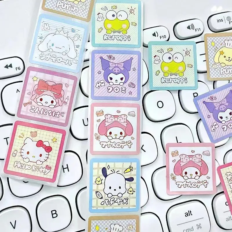 500 pçs sanrio kuromi melodia pochacco hellokitty forma bonito adesivo fita anime dos desenhos animados decoração selo rolo adesivo recompensa presente