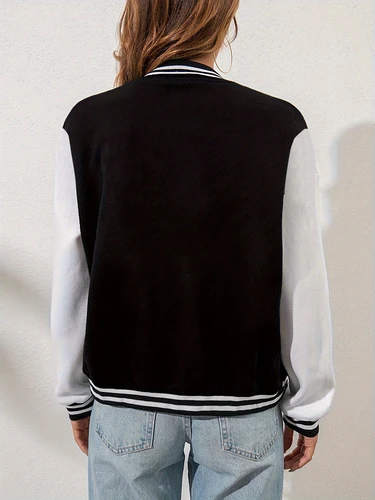 Imagen 2 del producto Chaqueta con estampado de letra 23 de arte de Nueva York para mujer, Jersey de béisbol de lana Harajuku con botones, ropa de calle con personalidad, ropa holgada Vintage