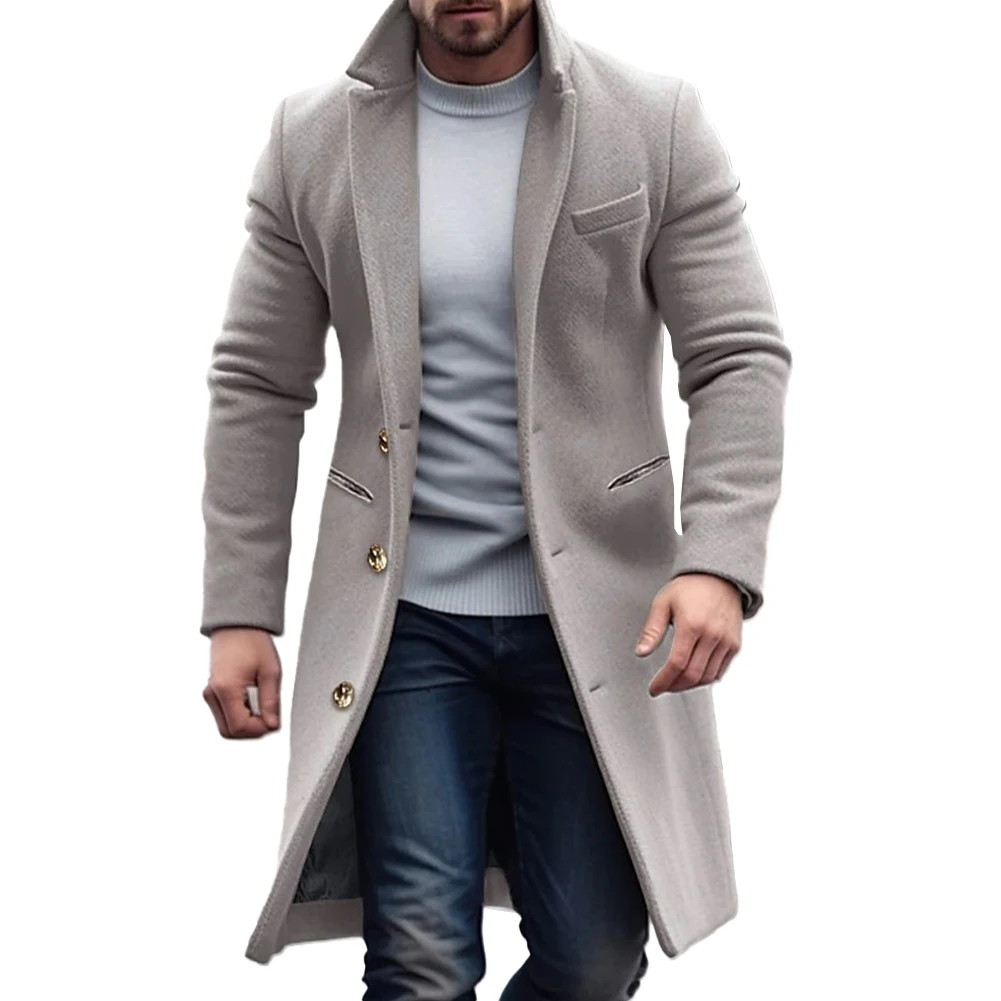 Men's Winter Warm Single-breasted Lapel Overcoat Trench Business Gentleman Coat Long Jacket Outwear Windbreaker M-2XL