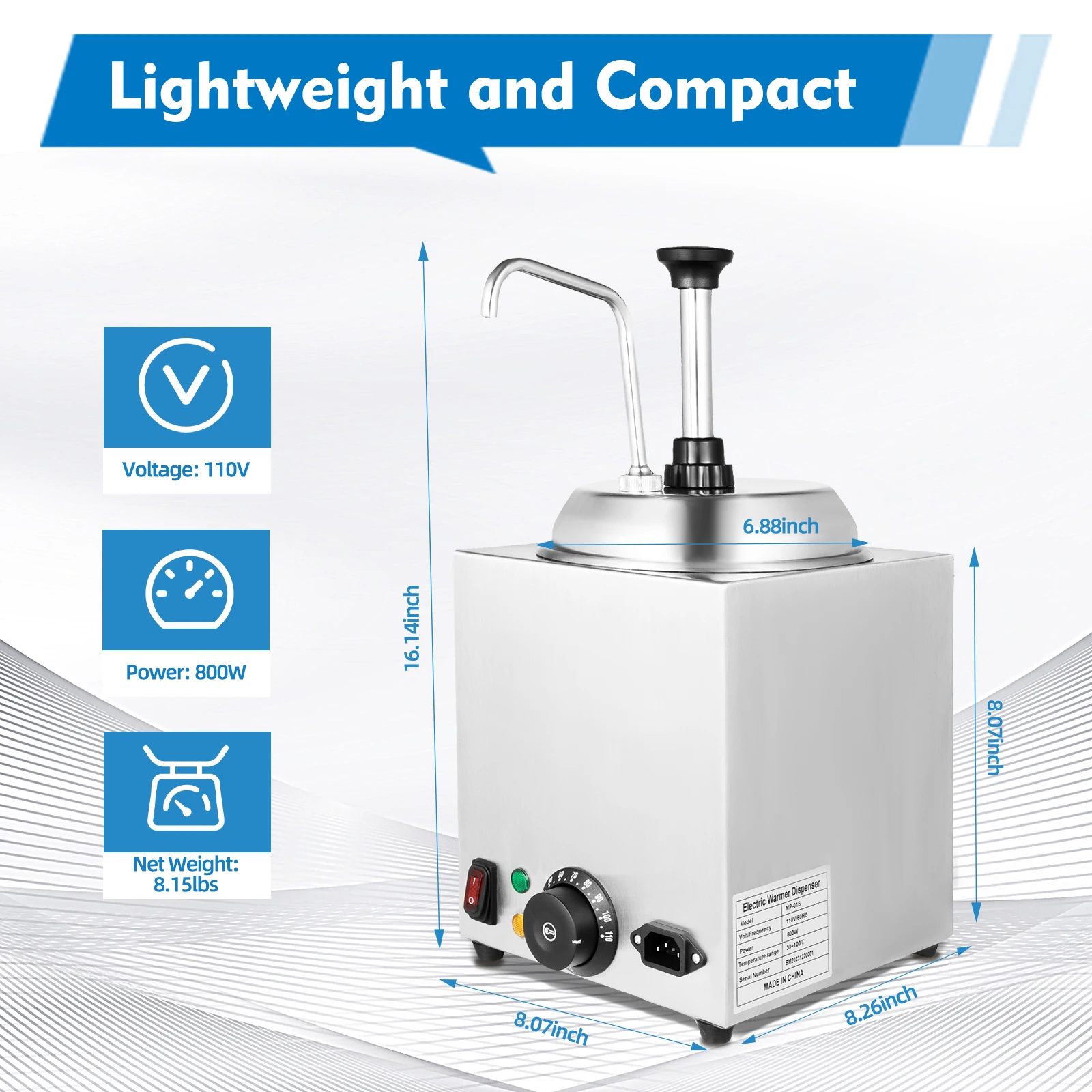 2.5L Electric Nacho Cheese Dispenser Hot Fudge Heater Tank Stainless Steel Caramel Warmer Butter Chili Melter 110V 800W