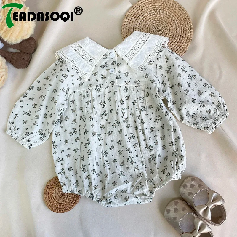 

Autumn 2024 Newborn Baby Girl Floral Jumpsuit - Full Sleeve Turn-down Collar Outfit - Toddler Bodysuit - Children's Skirt 0-3Y