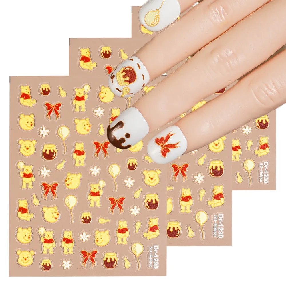 

Disney Cartoon Nail Stickers Cute Winnie the Pooh Nail Parts Nail Art Accessories Mickey Minnie 5D Stickers Nail Decoration