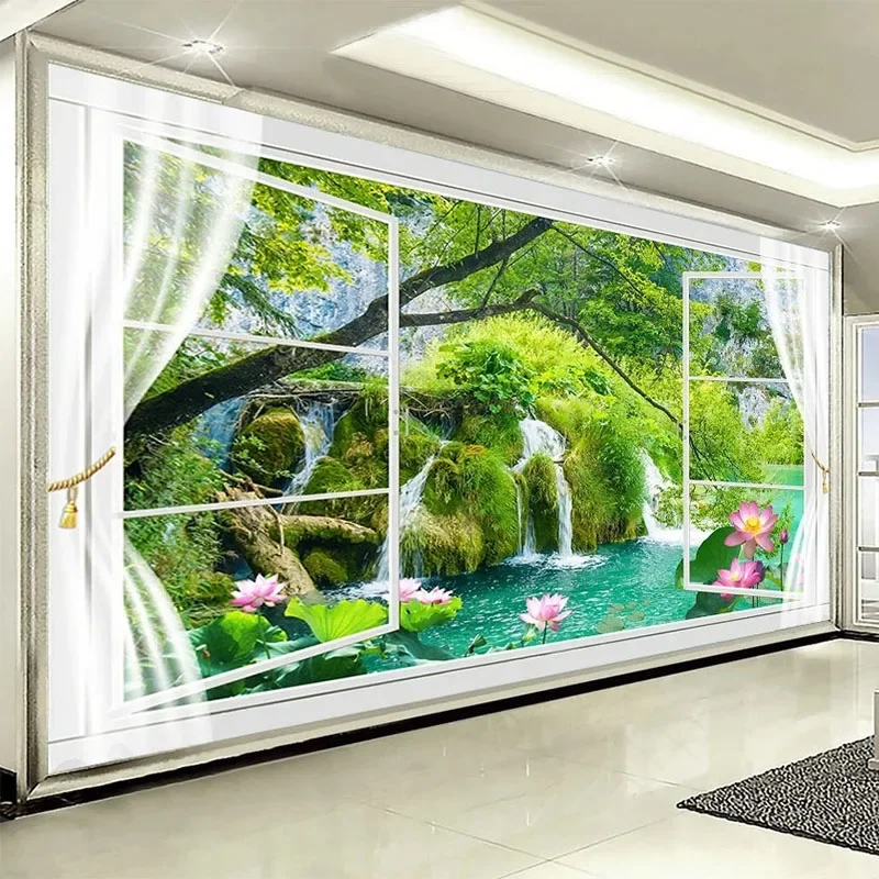 

Custom 3D Wallpaper Chinese Style Lotus Pond Outside The Window Landscape Mural Living Room TV Sofa Bedroom Study Wall Painting