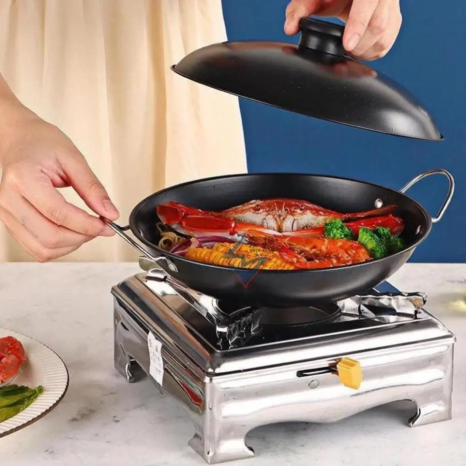 1Pcs Alcohol Furnace Solid Liquid Stainless Steel Hot Pot With Lid Dry Pot Household Restaurant Dormitory Commercial Alcohol Pot
