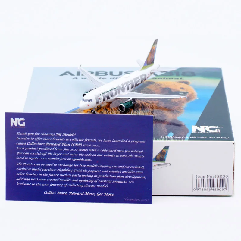 

48009 Alloy Collectible Plane Gift NG Model 1:400 Frontier Airlines Grizzly Bear Airbus A318-100 Diecast Aircraft Model N801FR