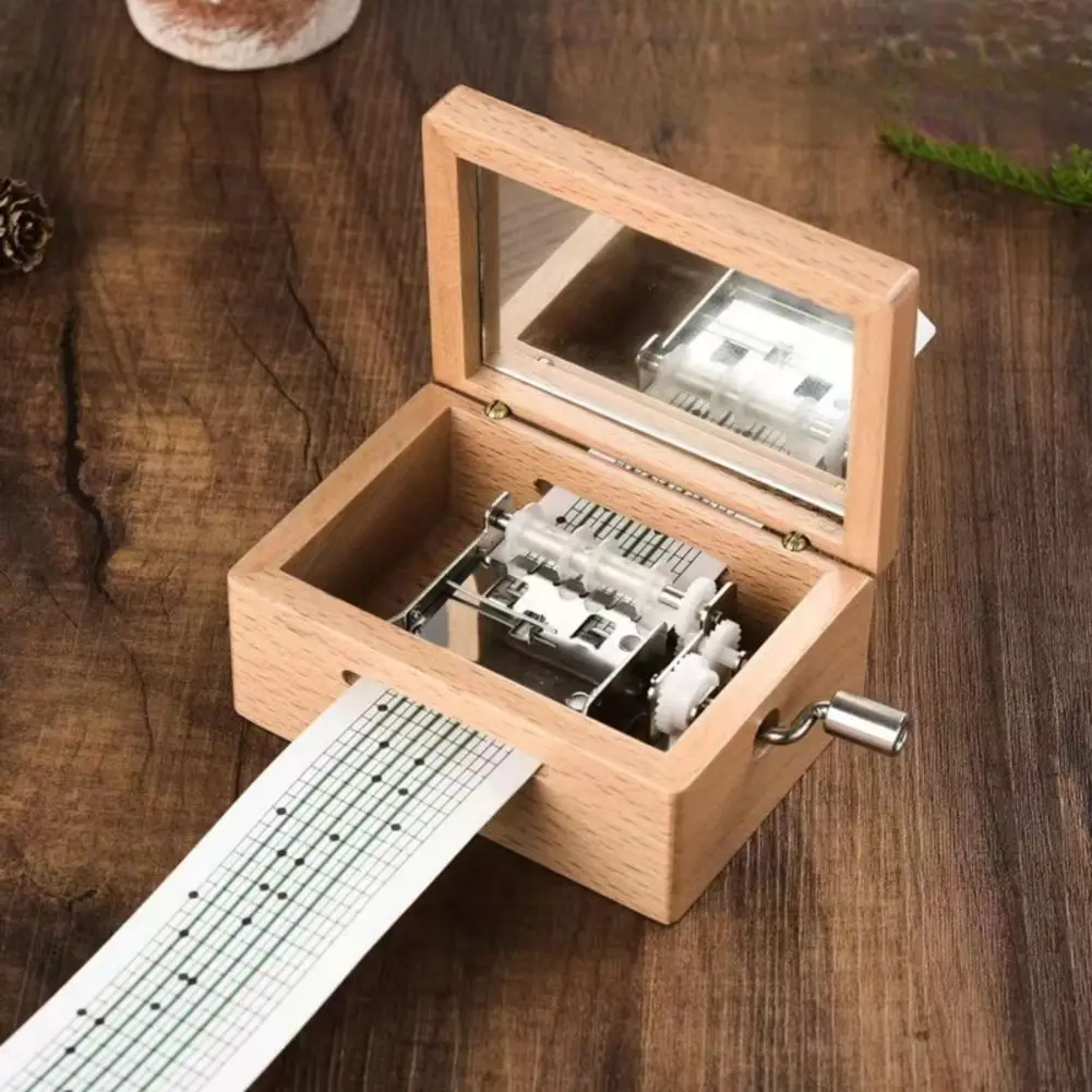 Wood 15 Note DIY Hand Crank Music Box Make Your Own Music Box Musical Accessories With 7Pcs Blank Paper Tape