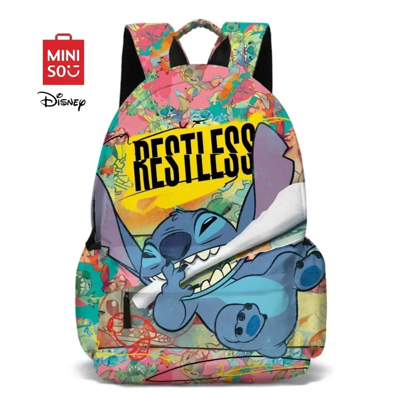 MINISO Disney New Cartoon Cute Stitch Large Capacity Backpack Waterproof Fashion Casual Lightweight School Bag for Boys & Girls