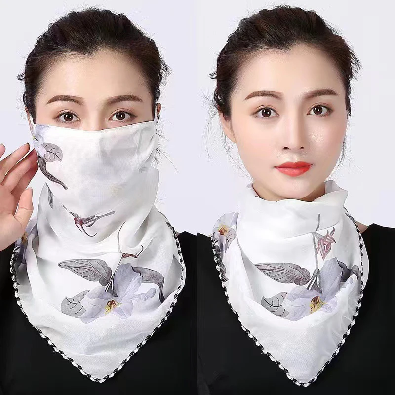 1Pc Women Sun Mask Chiffon Neck Gaiter Hang Ear Chiffon Breathable Balaclava Full Face Mask Ear Loops Dust Wind UV