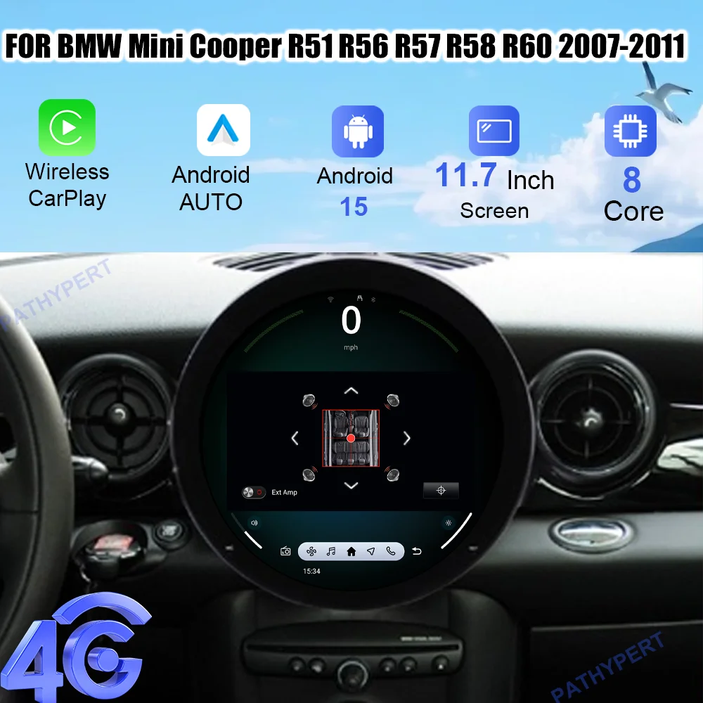 

Android 15 Carplay Screen 11.7" For BMW Mini Cooper R51 R56 R57 R58 R60 R61 2007-201 2011-2015 Car Radio Head Unit BT GGP DSP 4G