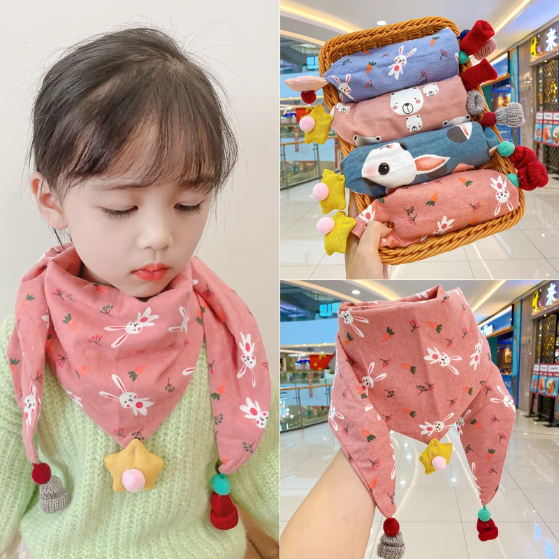 2022 Autumn and Winter Children Cute Soft Scarf Baby Sweet Scarf Boys Girls Cotton Warm Windproof Triangle Scarf Kids Gift