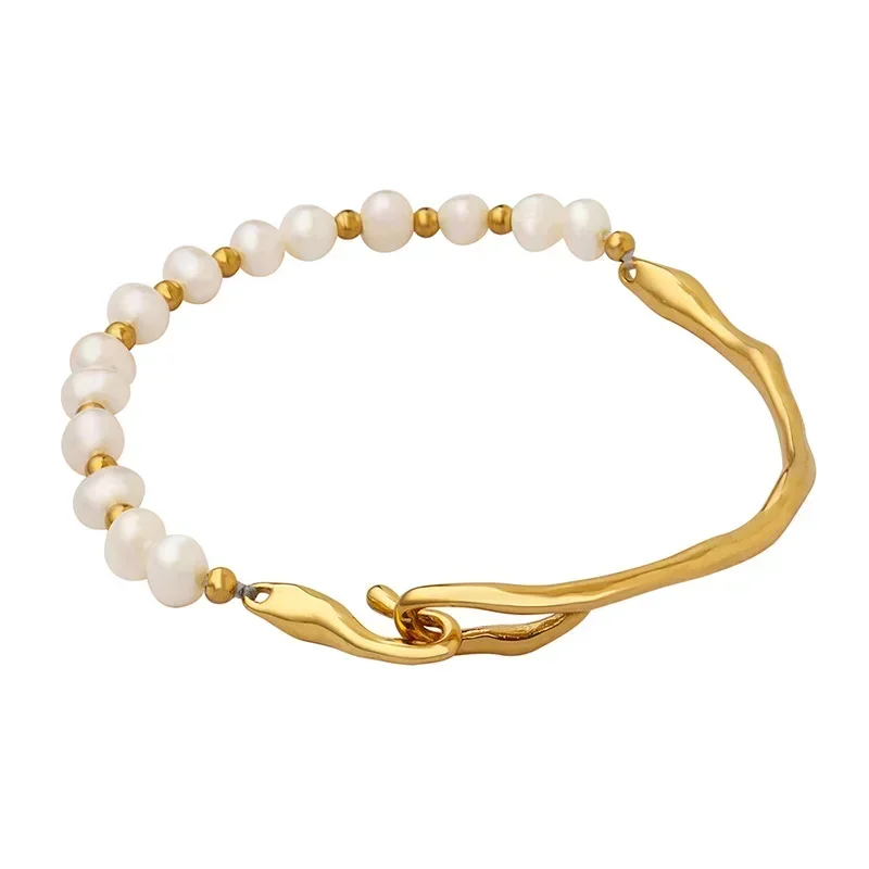 

DB5 Gold Round Freshwater Pearl Bracelet for Bride Weddings Fine Jewelry Bracelets