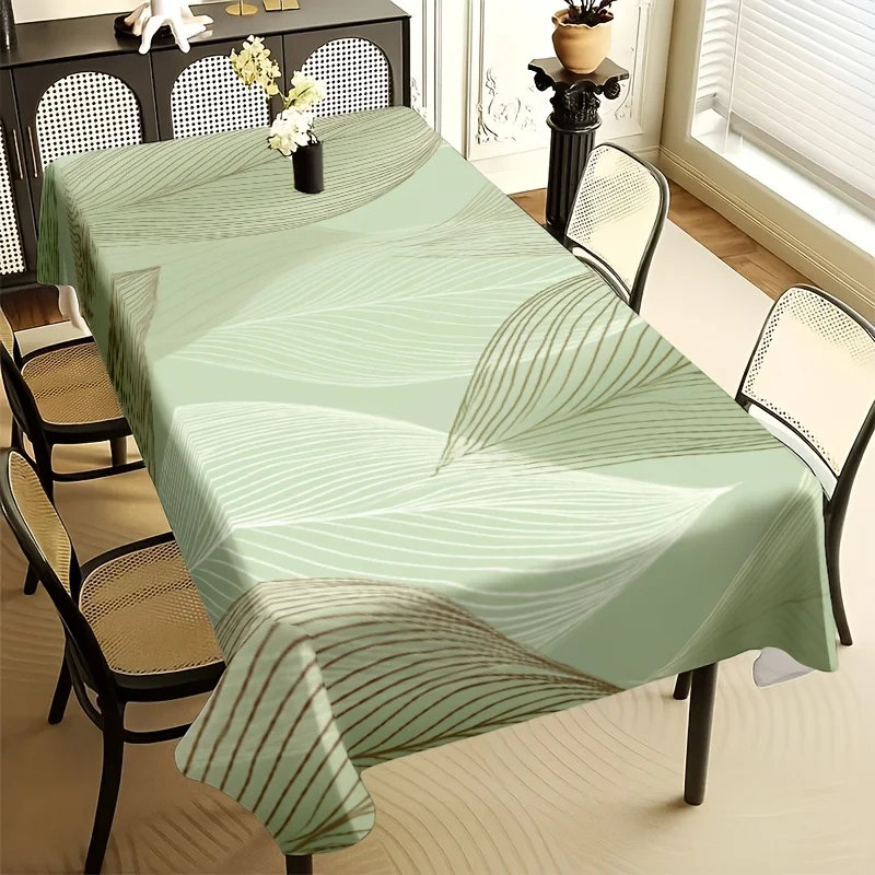 Minimalist Leaf Line Table Cloth,Soft Sage Green Base with Delicate Vein Pattern, Waterproof Table Cover for Indoor Dinner Decor