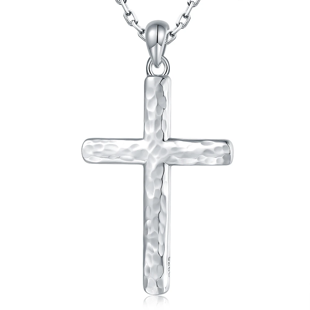 925 Sterling Silver Hammered Cross Necklace Christian Pendant Inspirational Religious Jewelry Gifts for Women Friend Daughter