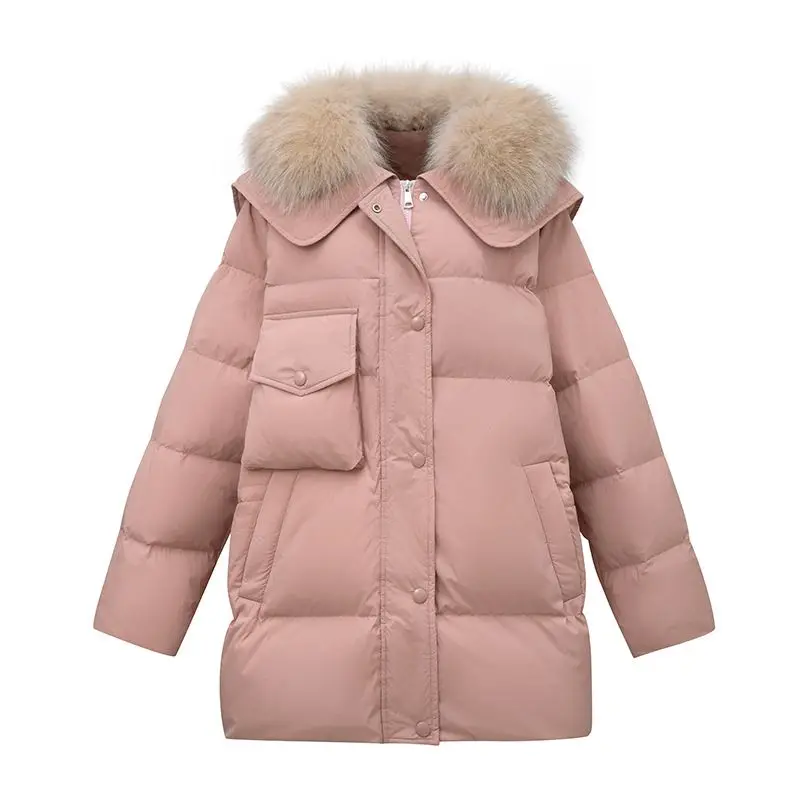 2026 Europese herfst/winter donsjack voor dames, losse vrijetijdsjas met marineblauwe kraag