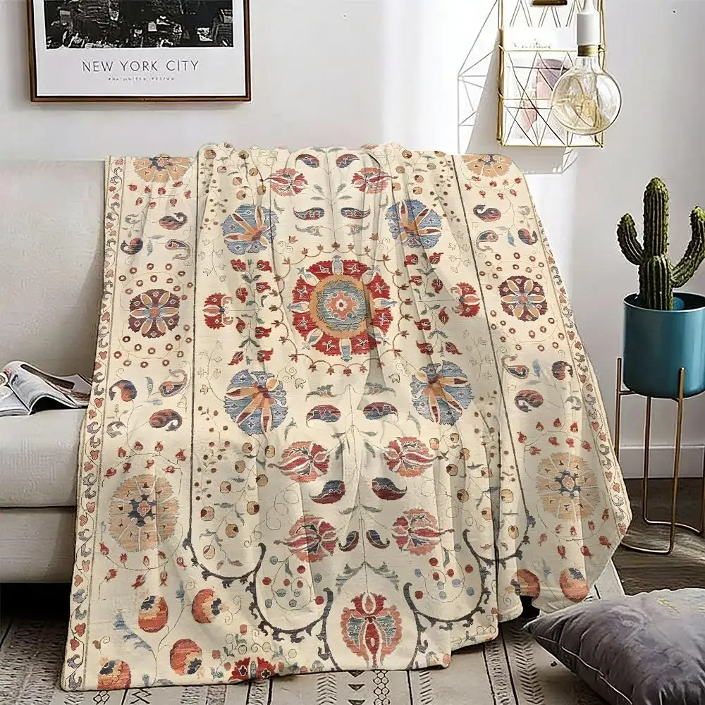 Persian Rug Pattern Throw Lightweight 240g Flannel Blanket Soft Skin-friendly for Summer Cooling