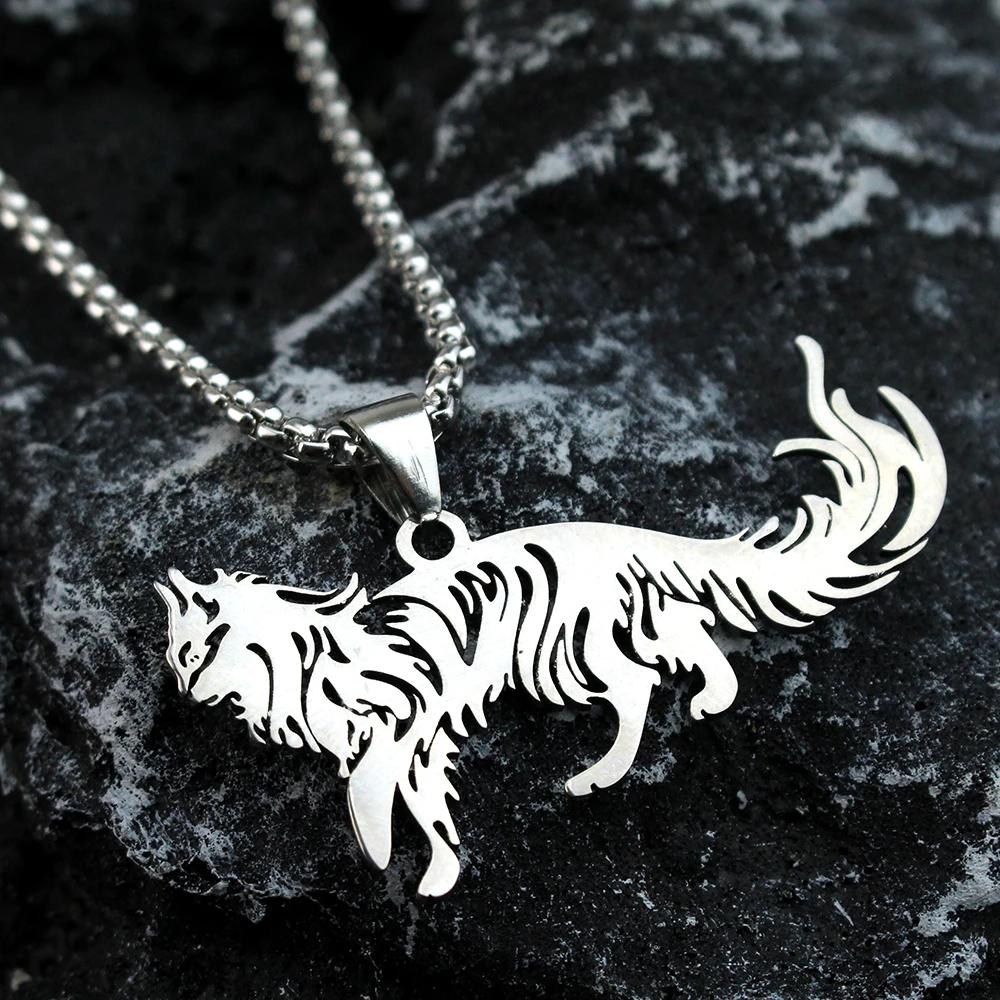 Mainecoon Pendant Necklace Cute Pet Maine Coon Cat Stainless Steel Pendants for Male Female Couple Hip-Hop Jewelry Birthday Gift