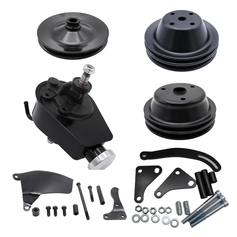 

Complete Power Steering Pump and 1/2 Groove V-Belt Water Pump and Crankshaft Pulley with Bracket Kit Compatible with SBC Chevy 2