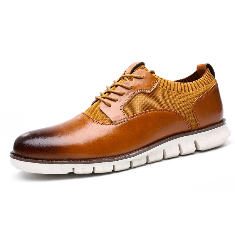 Knitted Men's Business Casual Leather Shoes Soft Soled Comfortable Formal Shoe Versatile Work Footwear Fashion Light Male Shoes