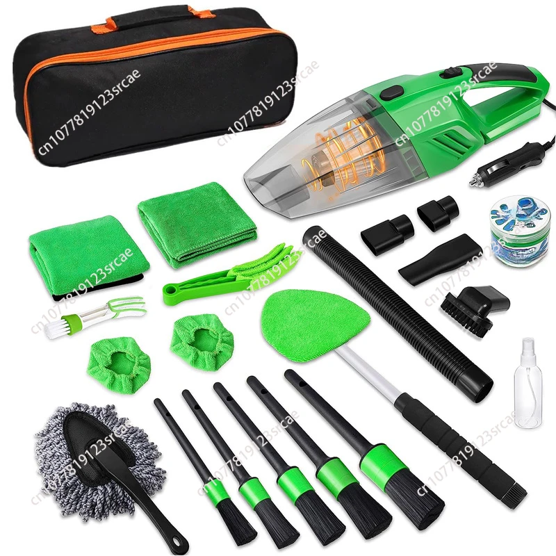 17Pcs Car Vecuum Cleaner Set High Power Handheld Vacuum Cleaner Detailing Brush Cleaning Tool Kit Gel Microfiber Towels Care Kit