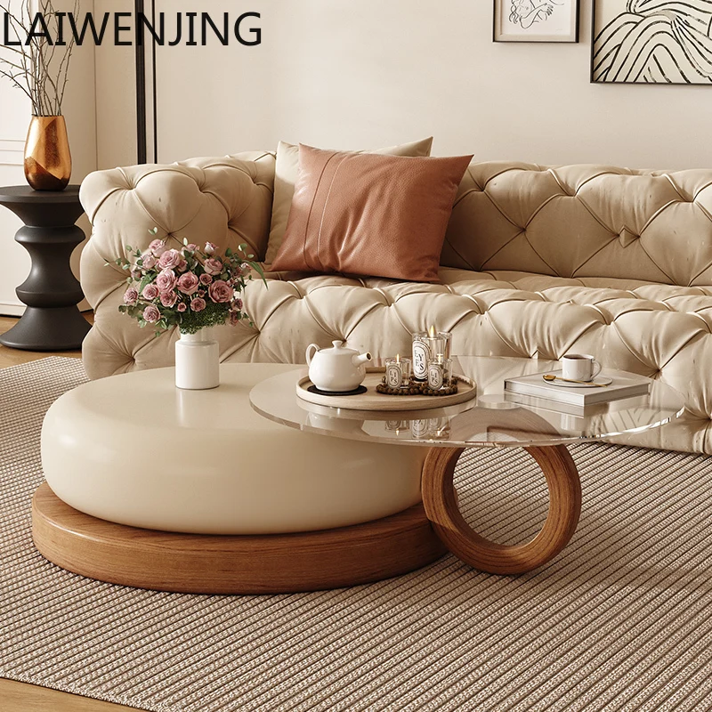 

MJY French-style round coffee table round living room small apartment double-sided coffee table