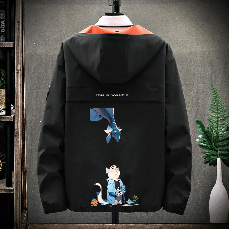 

Мужская повседневная куртка с длинным рукавом, весенне-осенняя рабочая одежда, свободный крой, с капюшоном, новая модель, для подростков, из полиэфирного волокна, с воротником-стойкой