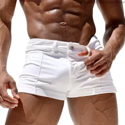 Sports Casual Jeans Summer Shorts Men's Tight Short Shorts Zipper Stretch Slim Men's Shorts Gym and Fitness Training Trousers