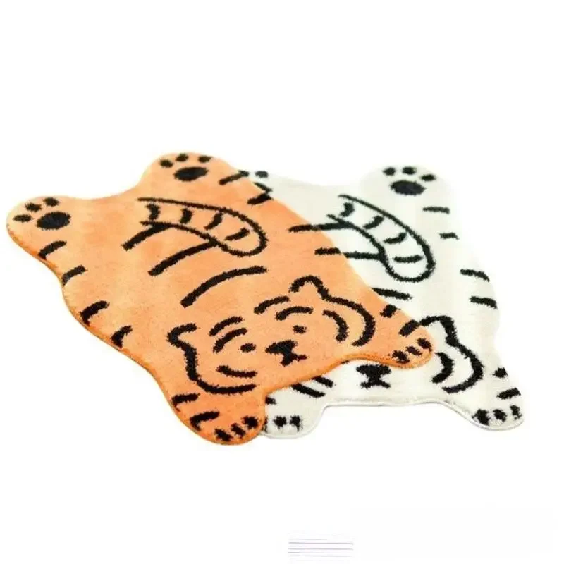 VIKAMA Cartoon Tiger Imitation Cashmere Carpet Cute Special-Shaped Bedroom Bed Blanket Plush Non-Slip Home Entrance Floor Mat