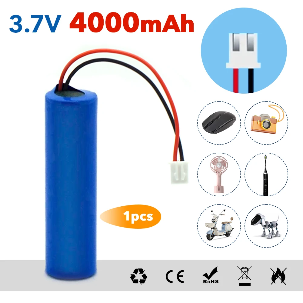 3.7V 1S1P 4000mAh 18650 Rechargeable Lithium Battery Pack Original Batteries Speaker Emergency Lighting with PCB JST Connector