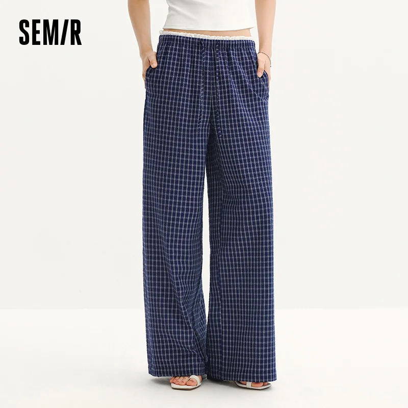 Pantaloni da Donna Semir a Quadri 2026 con Bordo Arricciato, Gamba Larga, Stile Urbano Casual, Morbidi e Comodi per l'Uso Quotidiano, di Tendenza