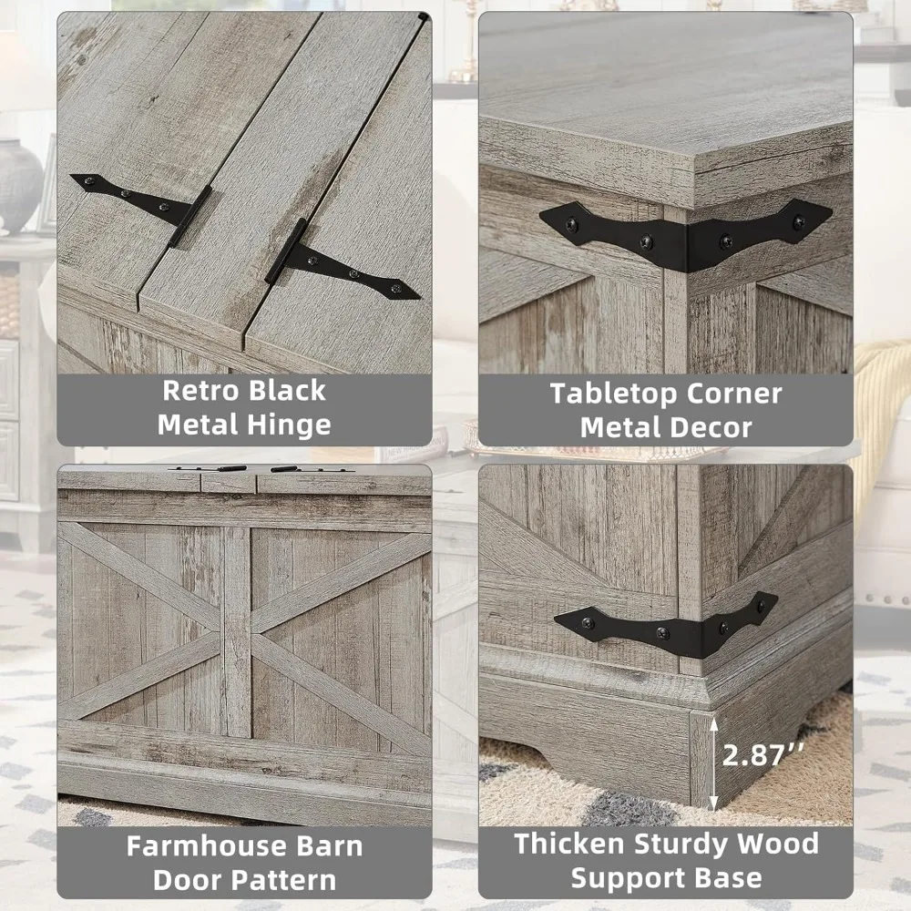 Rustic Modern Coffee Table with Large Storage, Light Oak Square Design for Living Room